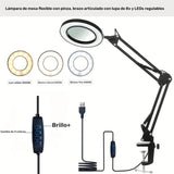 Lupa de Escritorio con Luz LED y Soporte Ajustable