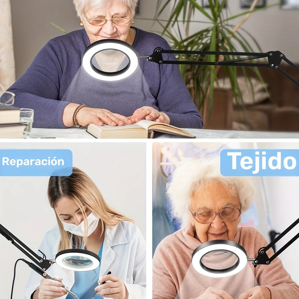 Lupa de Escritorio con Luz LED y Soporte Ajustable