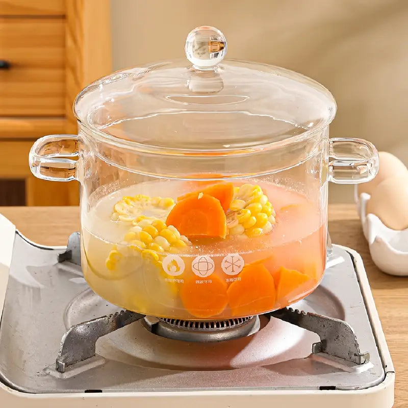 Olla de Vidrio Transparente con Tapa
